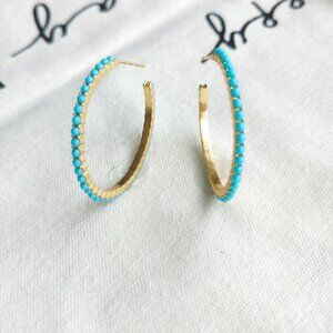 Julie Vos Medium Hoop Earrings - Juliet - Turquoise Blue Gold
